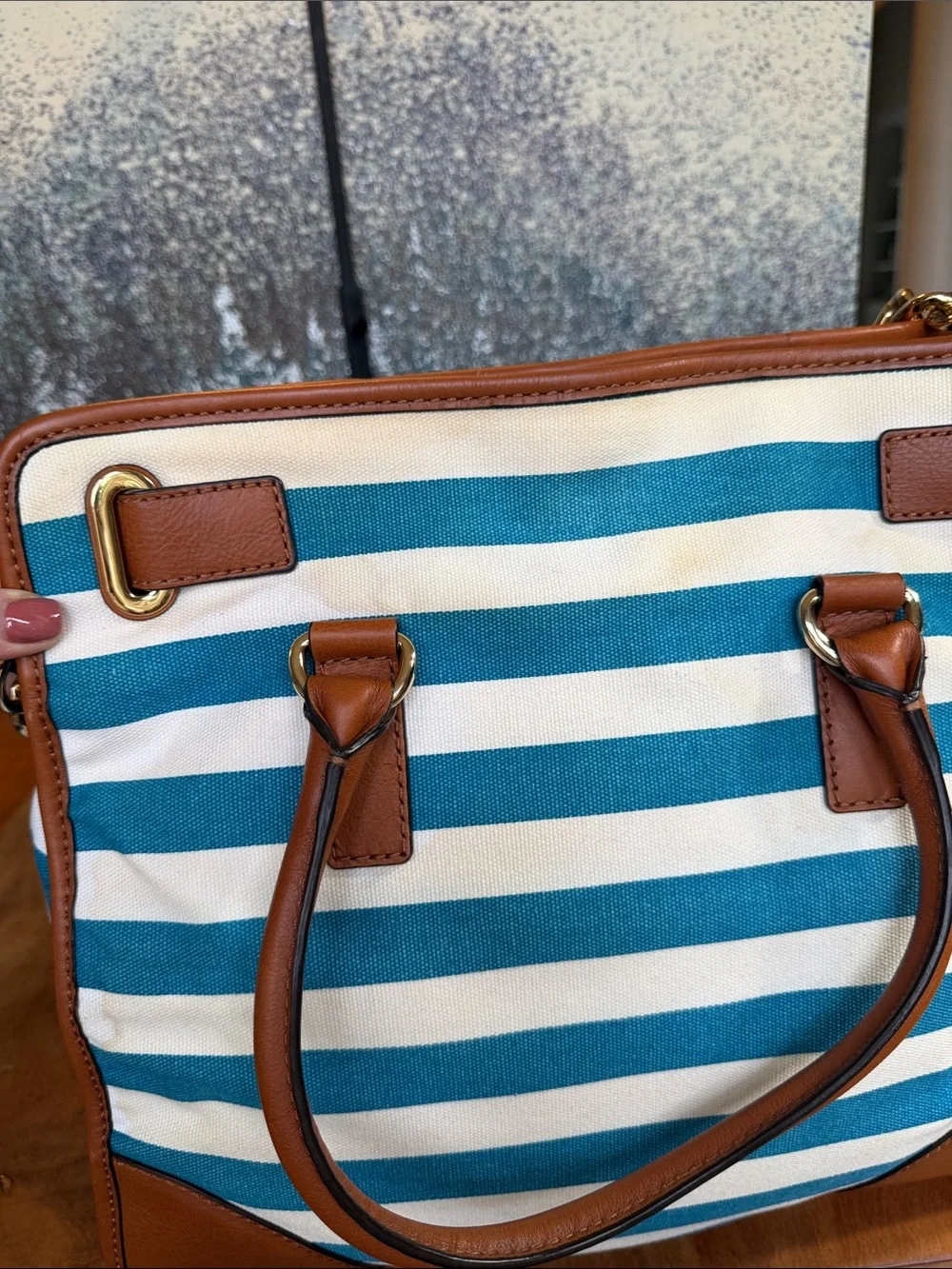 Michael Kors Nautical 2010s Hamilton Large  Canvas Tote Blue White Tote (Fair)